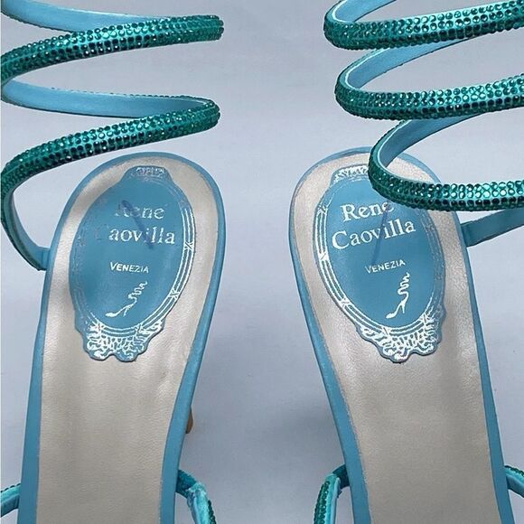 Rene Caovilla Blue Cleo Aquamarine Sandal With Crystals 105 size 40 - Picture 5 of 12